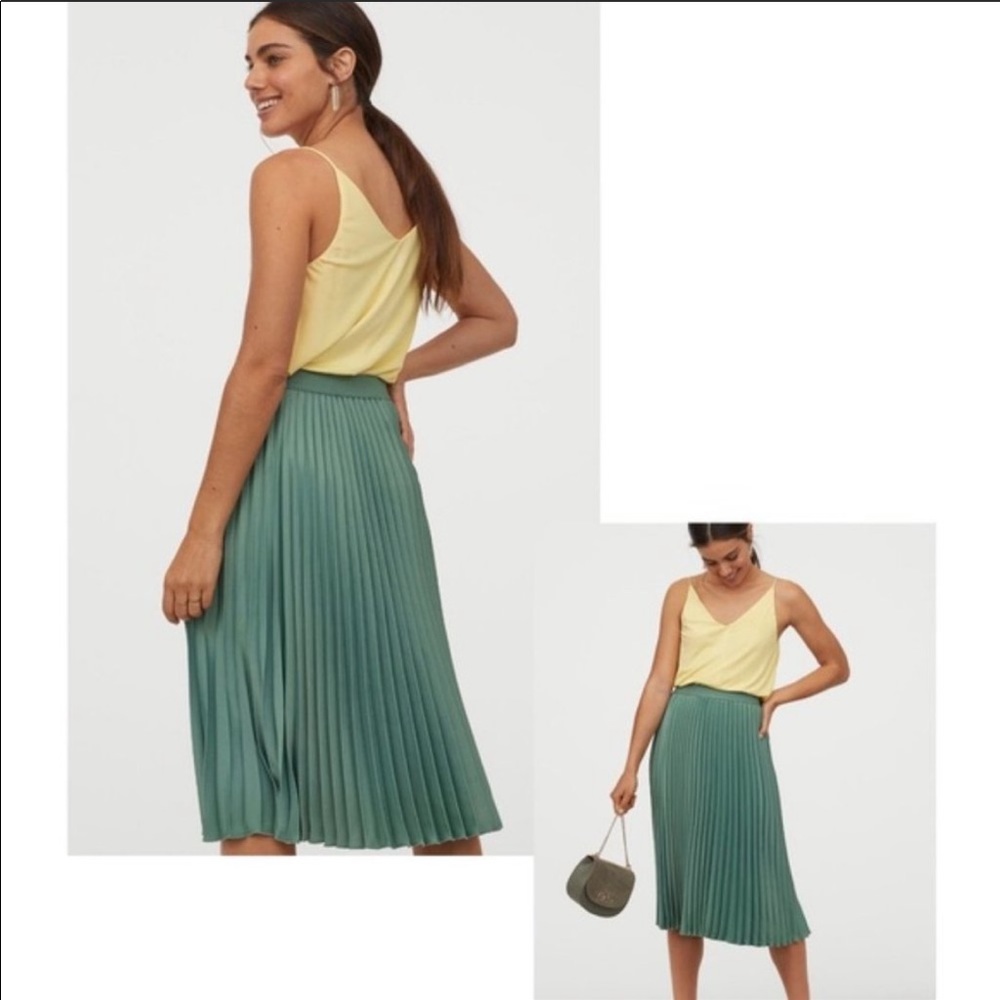 NWT h&m small pleated blue green midi skirt